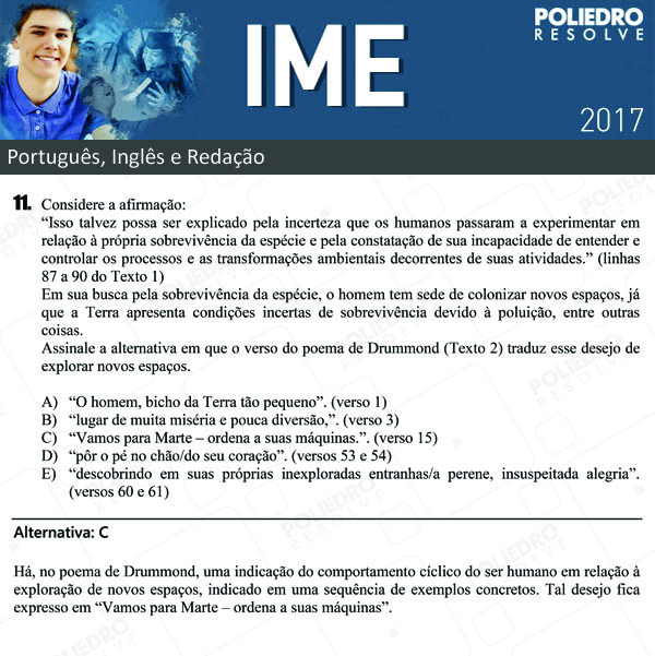 Questão 11 - Português e Inglês - IME 2017