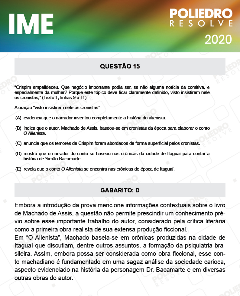 Questão 15 - 2ª Fase - Português/Inglês - IME 2020