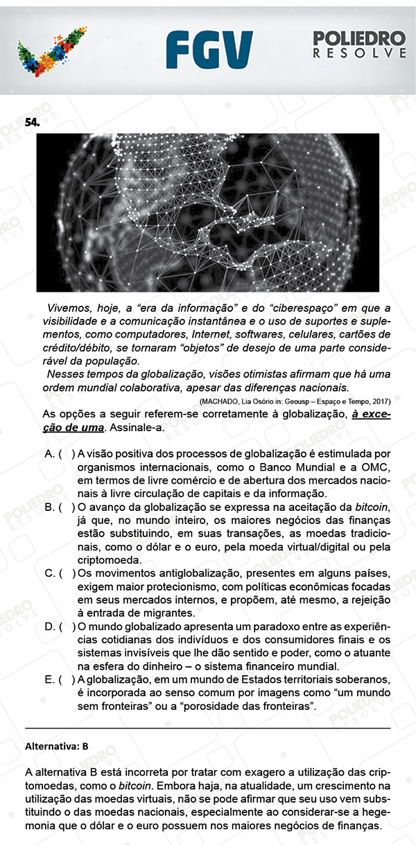 Questão 54 - Objetivas - FGV 2018