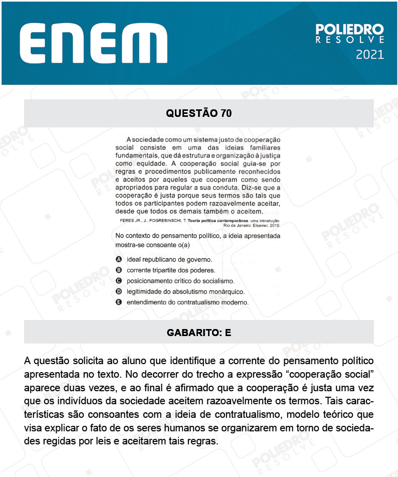 Questão 70 - 1º DIA - Prova Branca - ENEM 2020