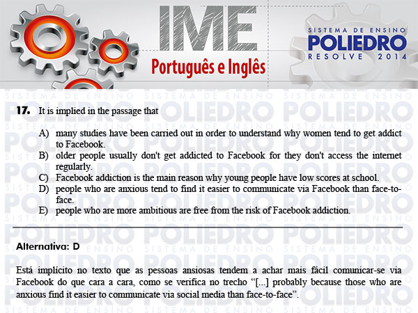 Questão 17 - Português e Inglês - IME 2014