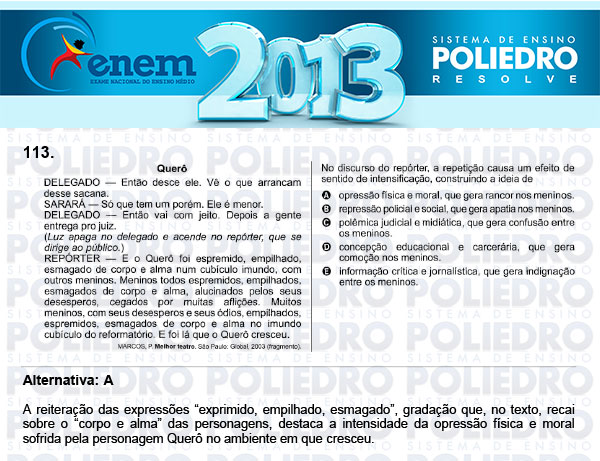 Questão 113 - Domingo (Prova Cinza) - ENEM 2013