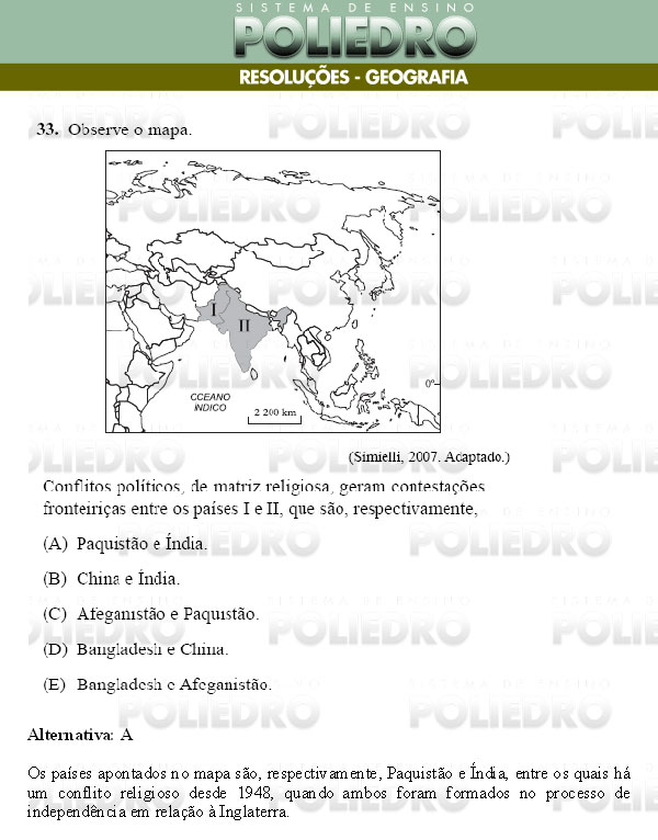 Questão 33 - Conhecimentos Gerais - UNIFESP 2009