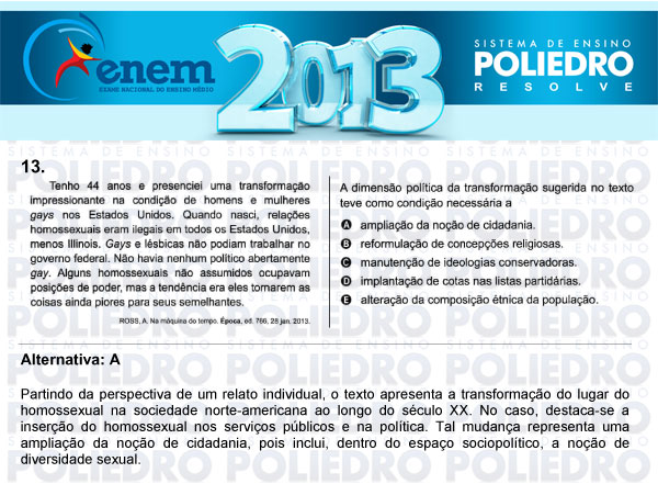 Questão 13 - Sábado (Prova Amarela) - ENEM 2013