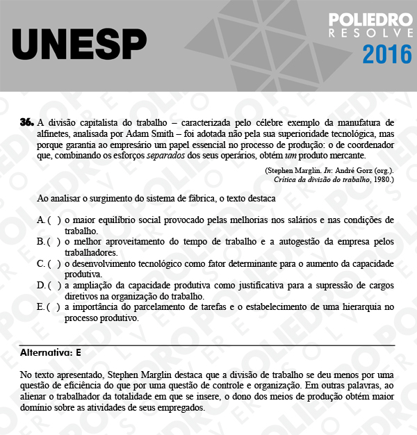 Questão 36 - 1ª Fase - UNESP 2016