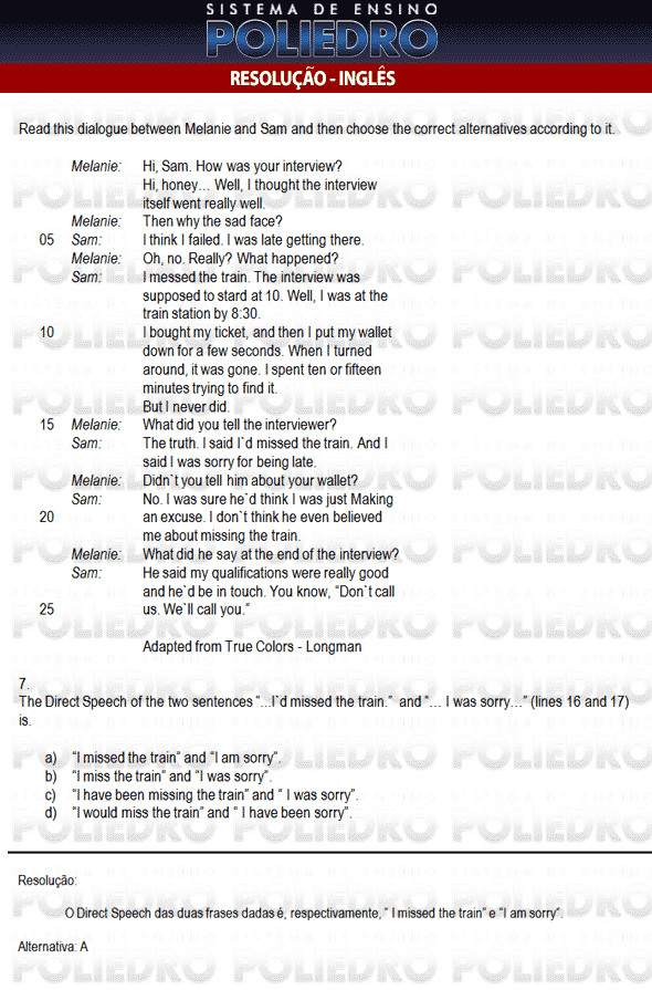 Questão 7 - Inglês e Matemática - AFA 2010