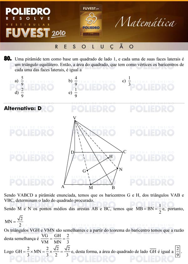 Questão 80 - 1ª Fase - FUVEST 2010