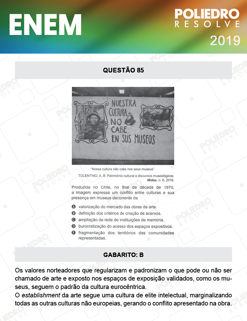 Questão 85 - 1º DIA - PROVA AZUL - ENEM 2019