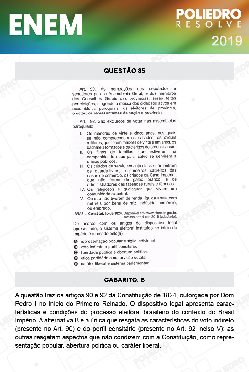 Questão 85 - 1º DIA - PROVA BRANCA - ENEM 2019