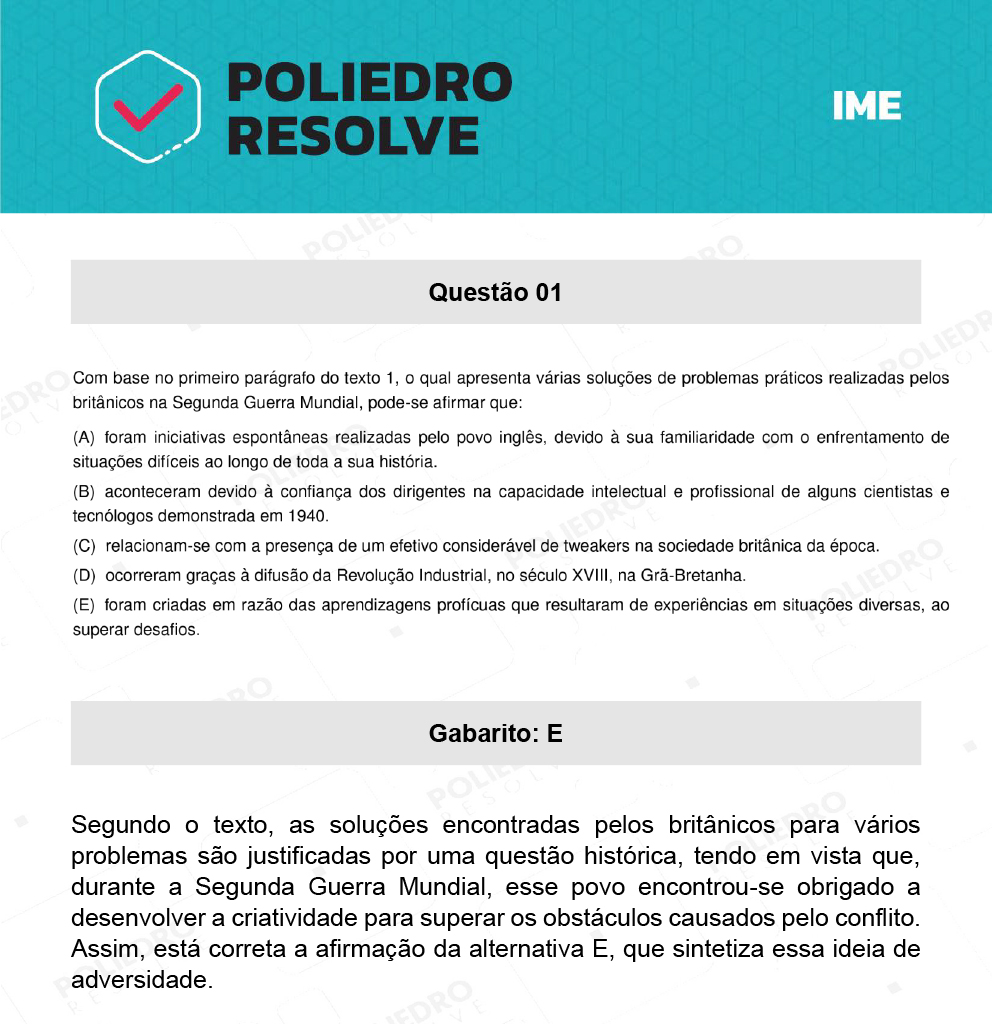 Questão 1 - 2ª Fase - Português/Inglês - IME 2022