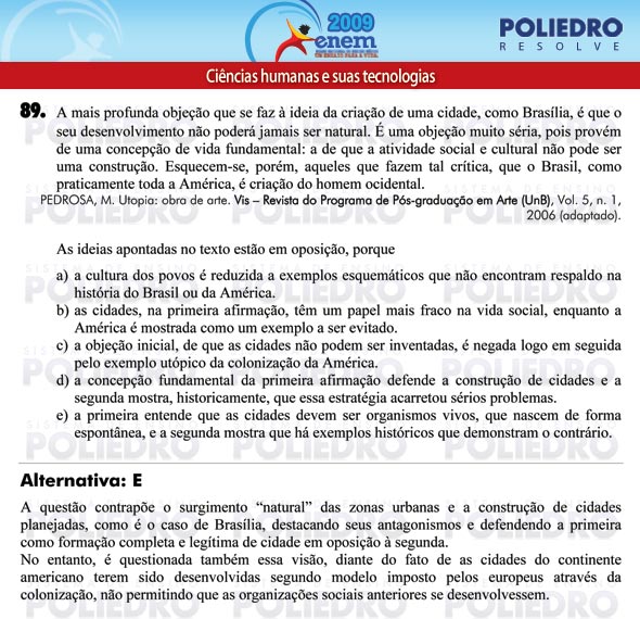 Questão 89 - Prova - ENEM 2009