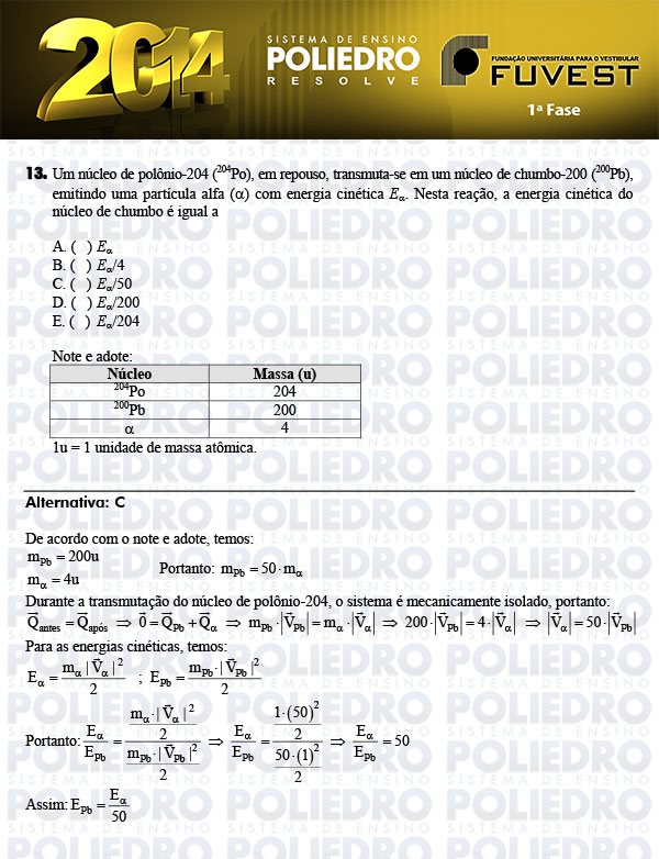 Questão 13 - 1ª Fase - FUVEST 2014