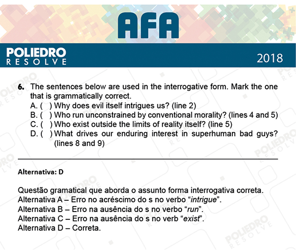 Questão 6 - Prova Modelo B - AFA 2019