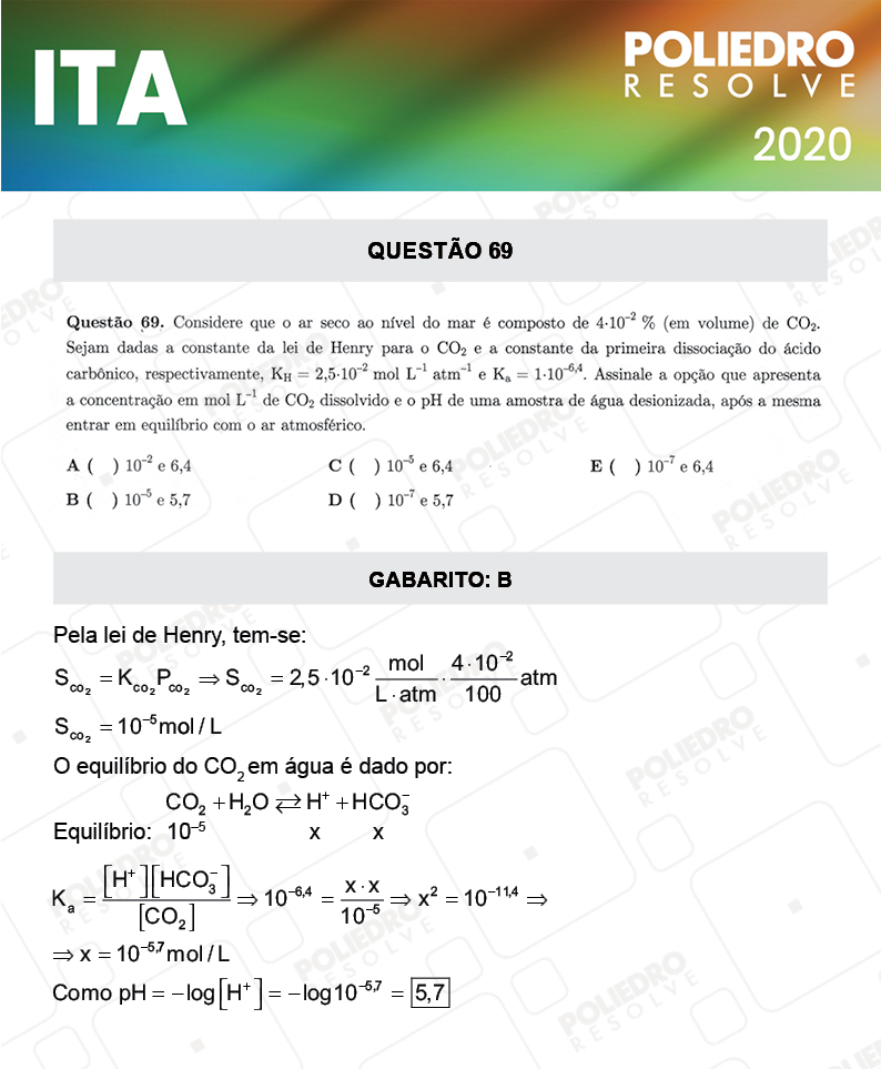 Questão 69 - 1ª Fase - ITA 2020