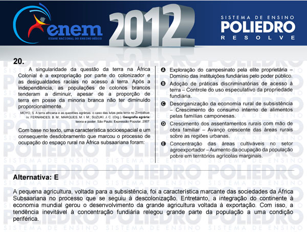 Questão 20 - Sábado (Prova azul) - ENEM 2012