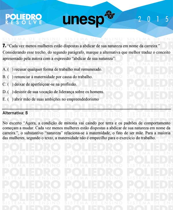 Questão 7 - 1ª Fase - UNESP 2015