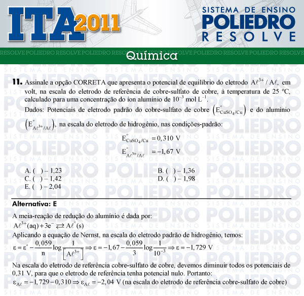 Questão 11 - Química - ITA 2011