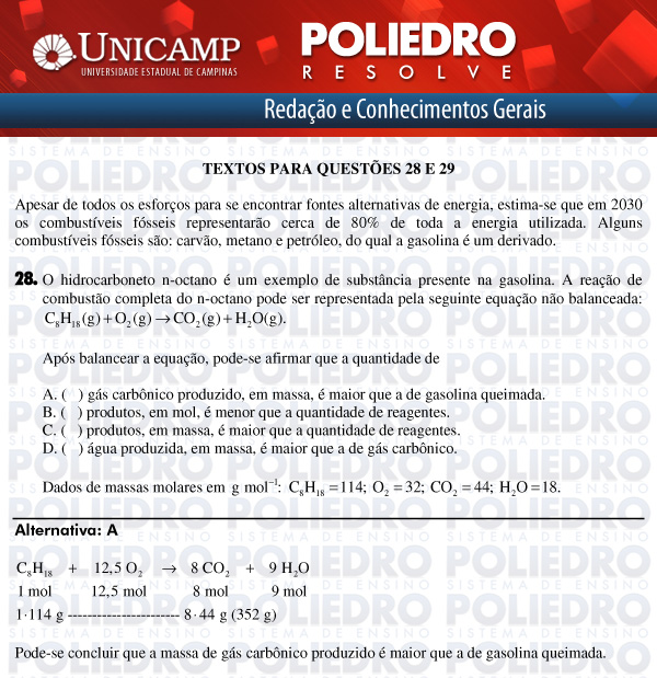 Questão 28 - 1ª Fase - UNICAMP 2012