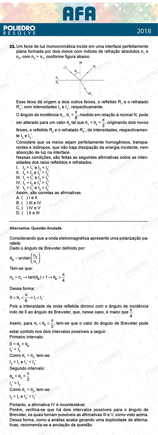 Questão 23 - Prova Modelo B - AFA 2019