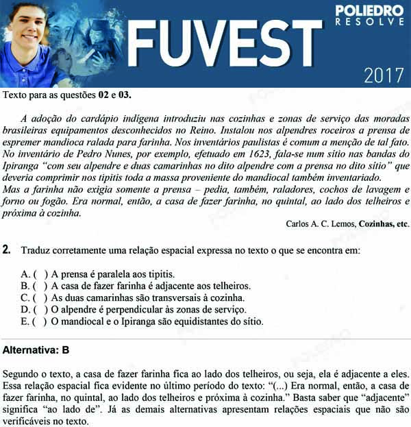 Questão 2 - 1ª Fase - FUVEST 2017