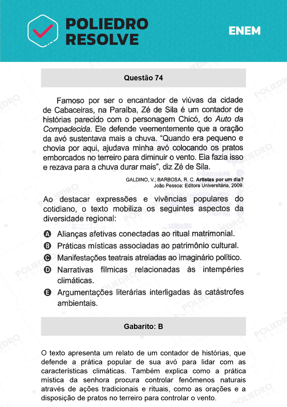 Questão 74 - 1º Dia - Prova Branca - ENEM 2021