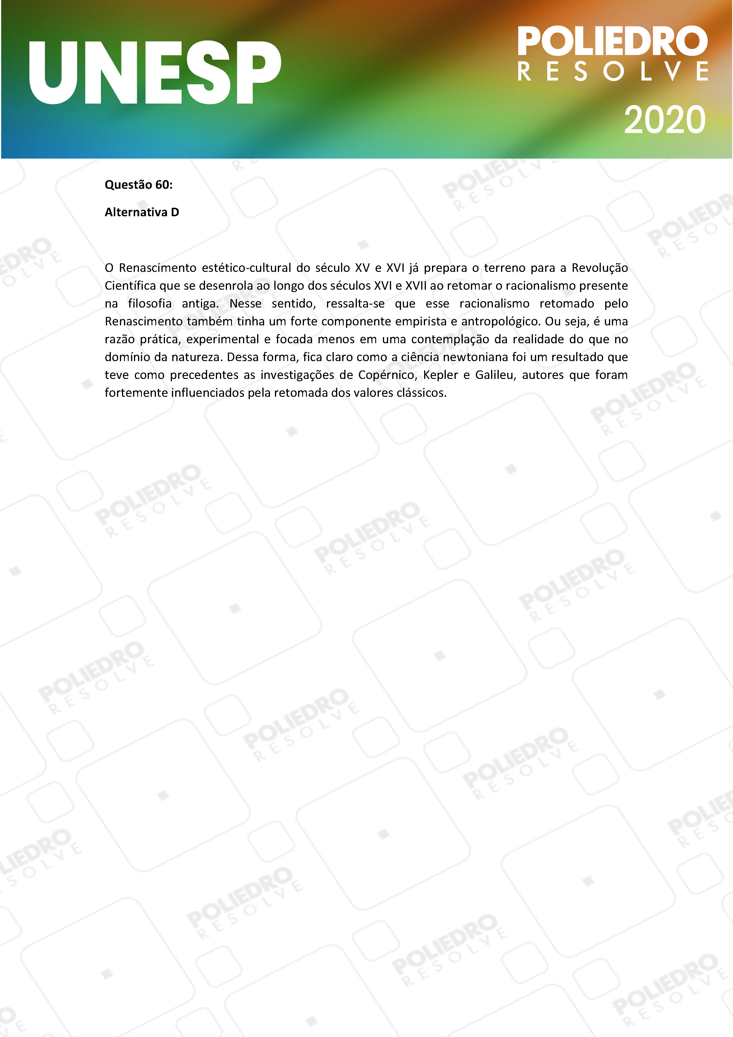 Questão 60 - 1ª Fase - UNESP 2020