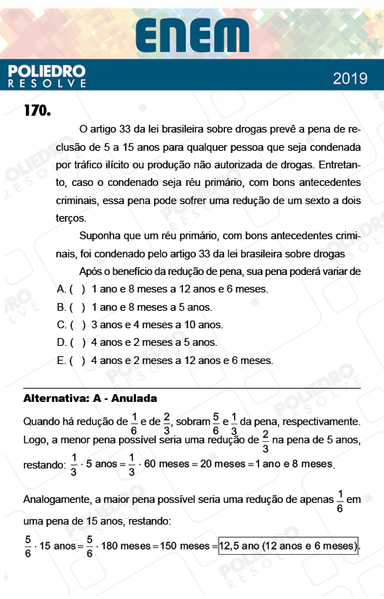 Questão 170 - 2º Dia - Prova CINZA - ENEM 2018