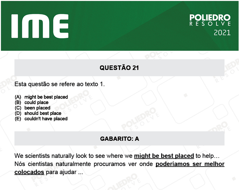 Questão 21 - 2ª Fase - Português/Inglês - IME 2021