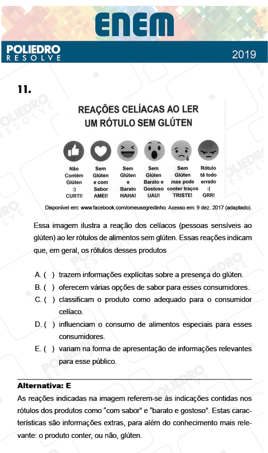 Questão 11 - 1º Dia - Prova BRANCA - ENEM 2018