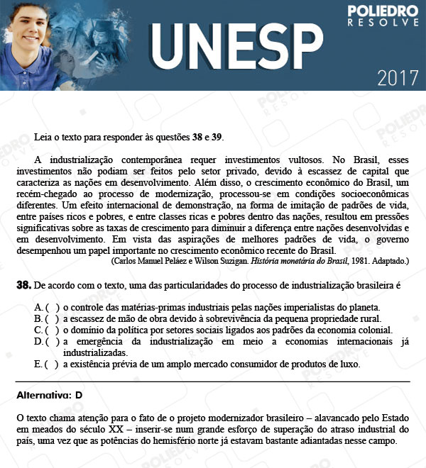 Questão 38 - 1ª Fase - UNESP 2017