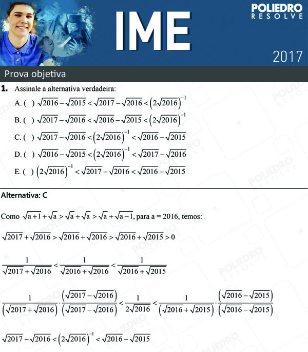 Questão 1 - 1ª Fase - Objetiva - IME 2017