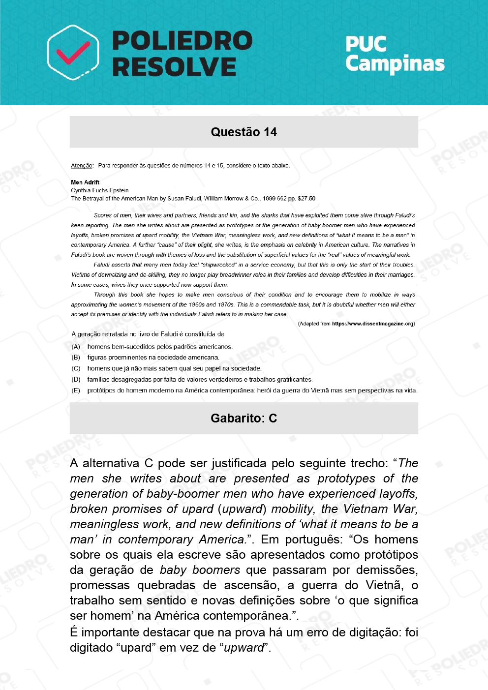 Questão 14 - Demais cursos - PUC-Campinas 2022