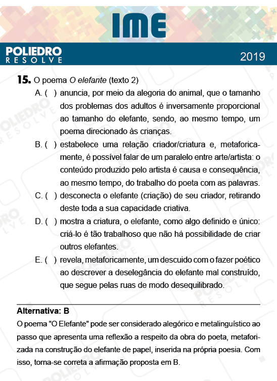 Questão 15 - 2ª Fase - Português/Inglês - IME 2019