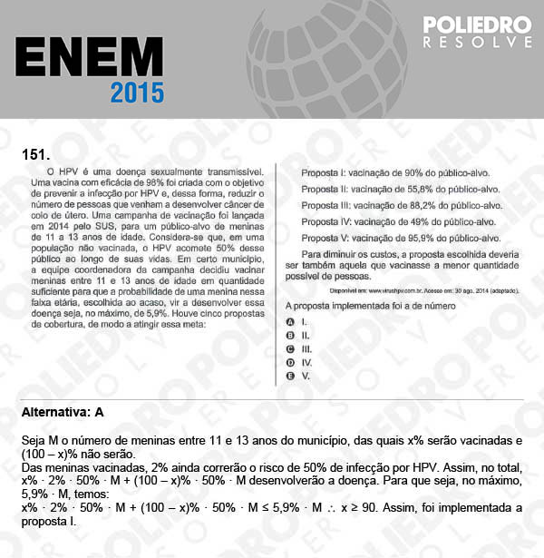 Questão 151 - Domingo (Prova Azul) - ENEM 2015