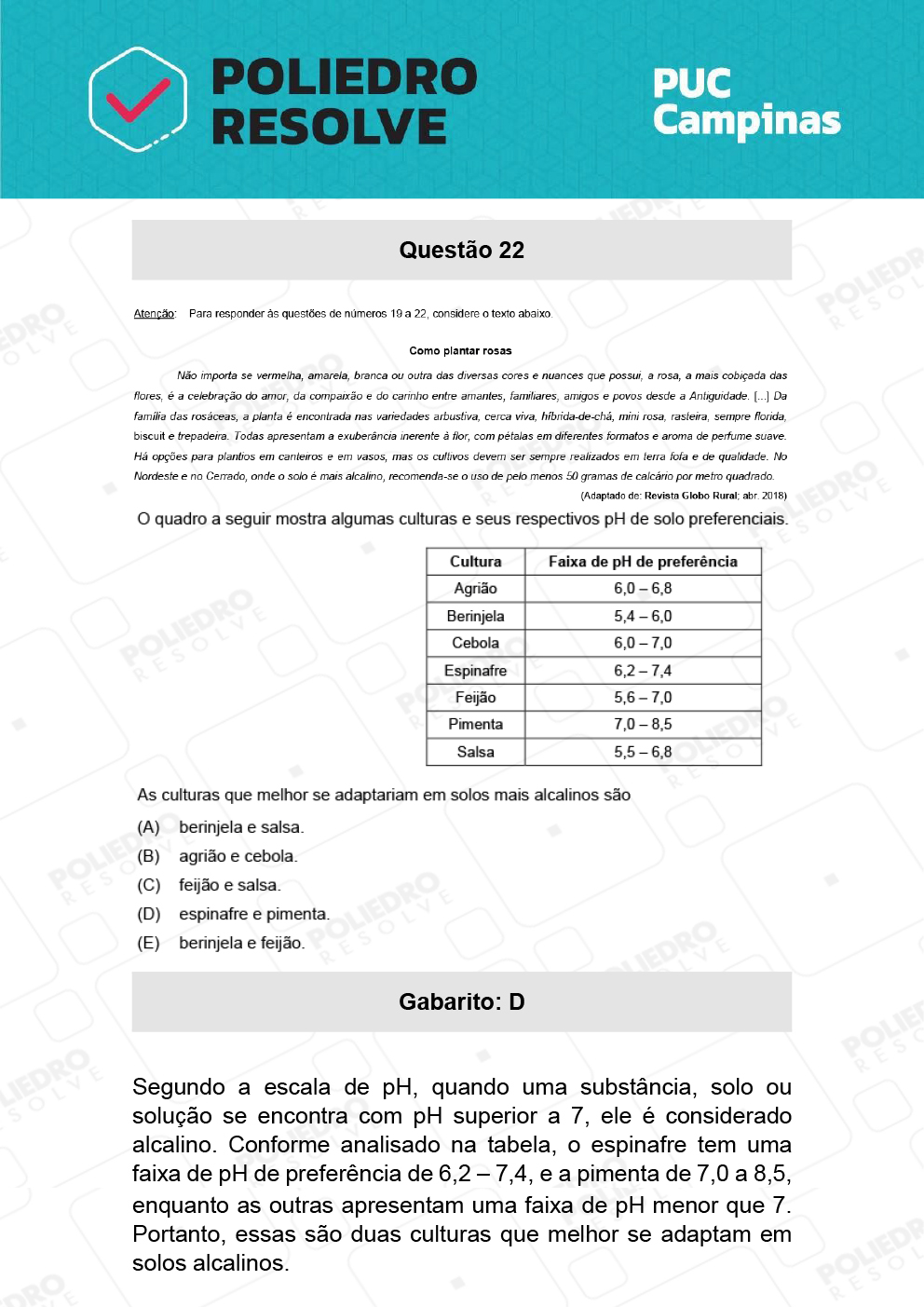 Questão 22 - Demais cursos - PUC-Campinas 2022