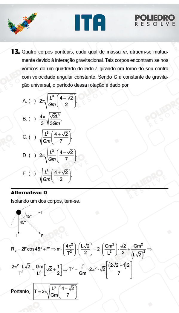 Questão 13 - Física - ITA 2018