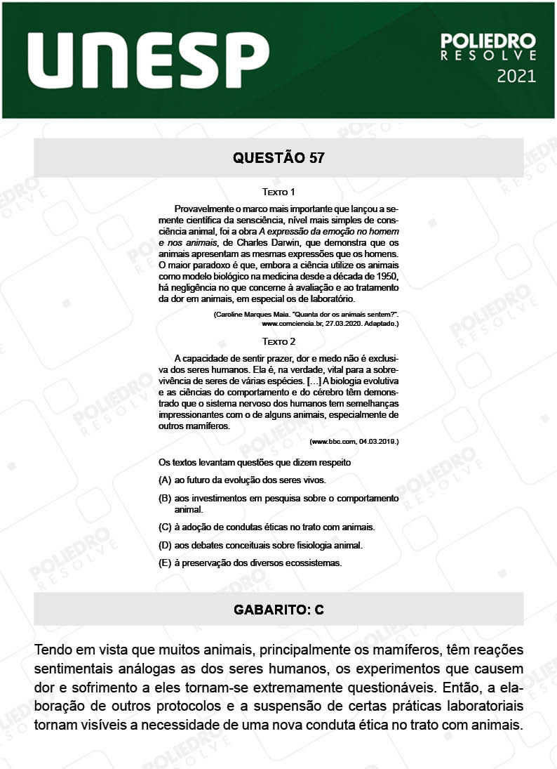 Questão 57 - 1ª Fase - 1º Dia - UNESP 2021