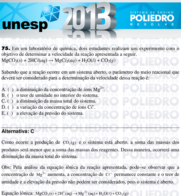 Questão 75 - 1ª Fase - UNESP 2013