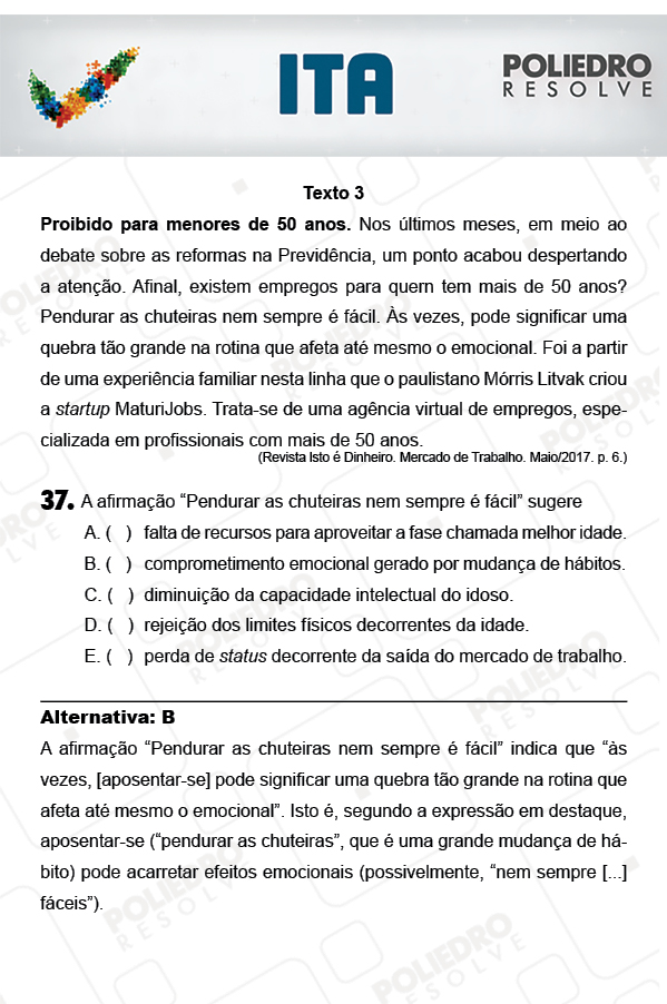 Questão 37 - Português / Inglês - ITA 2018