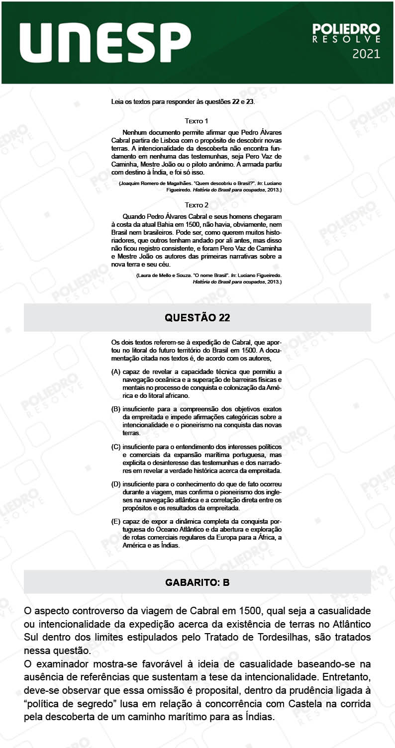 Questão 22 - 2ª Fase - UNESP 2021