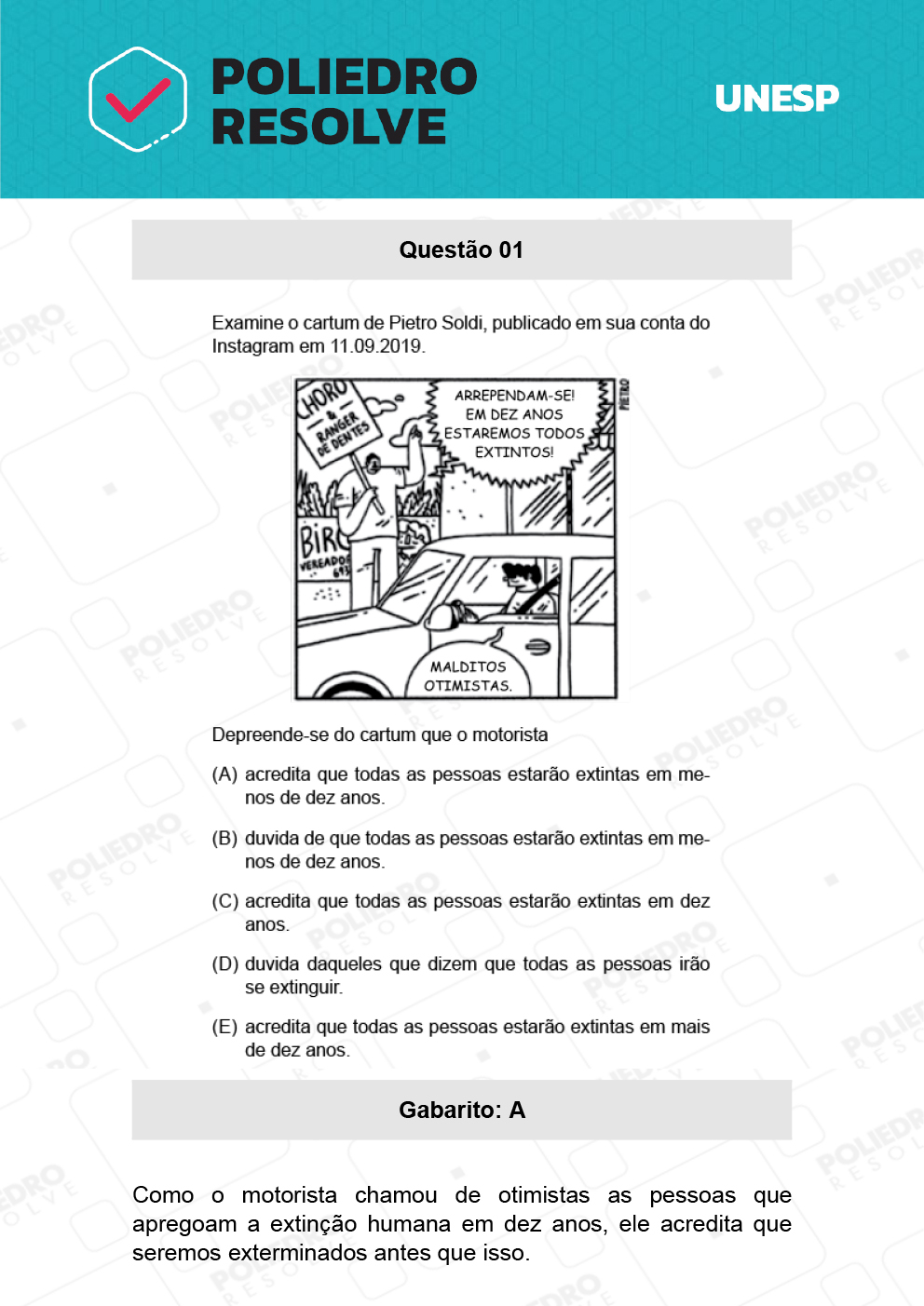 Questão 1 - 1ª Fase - Biológicas - UNESP 2022