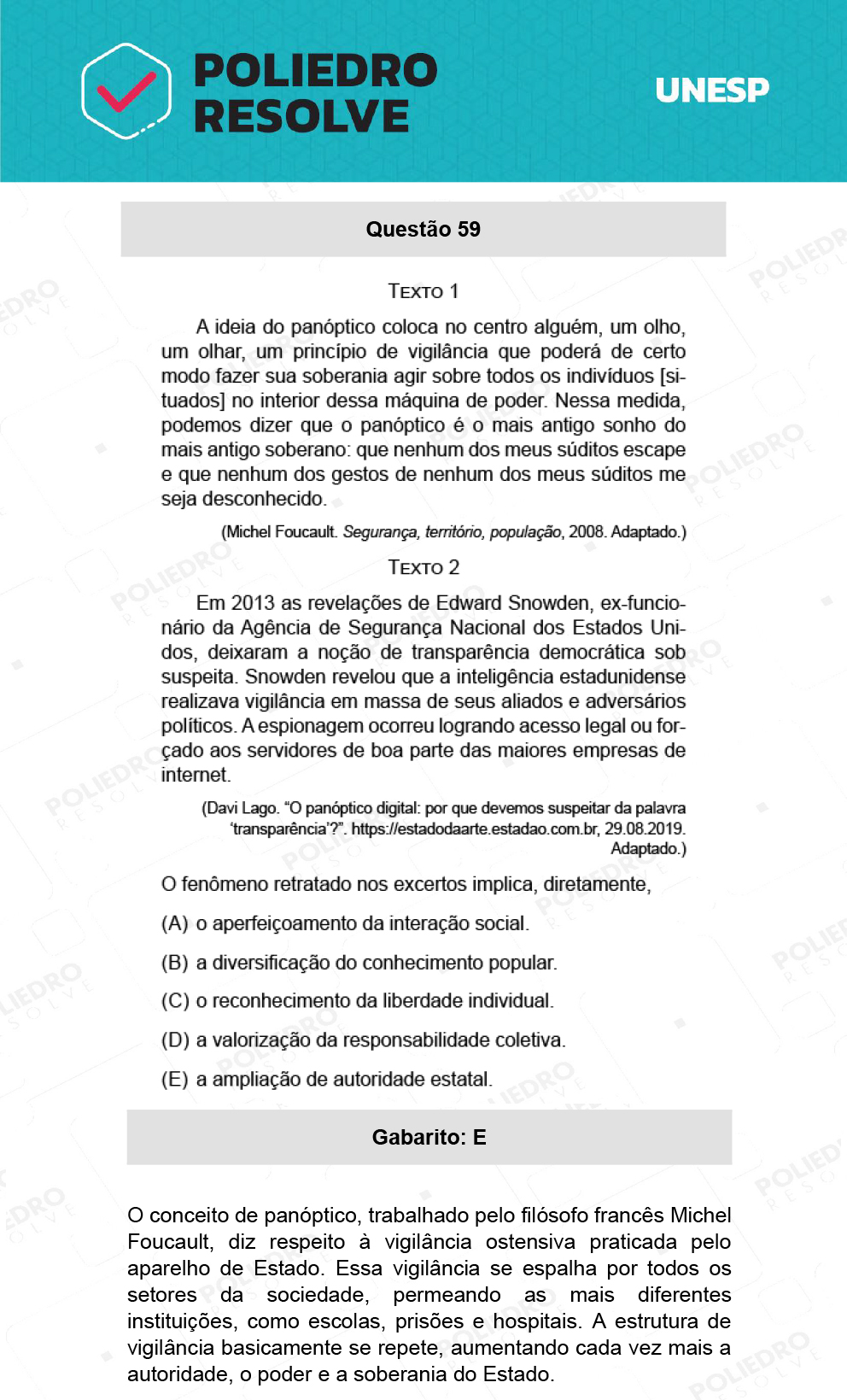 Questão 59 - 1ª Fase - Ext / Hum - UNESP 2022