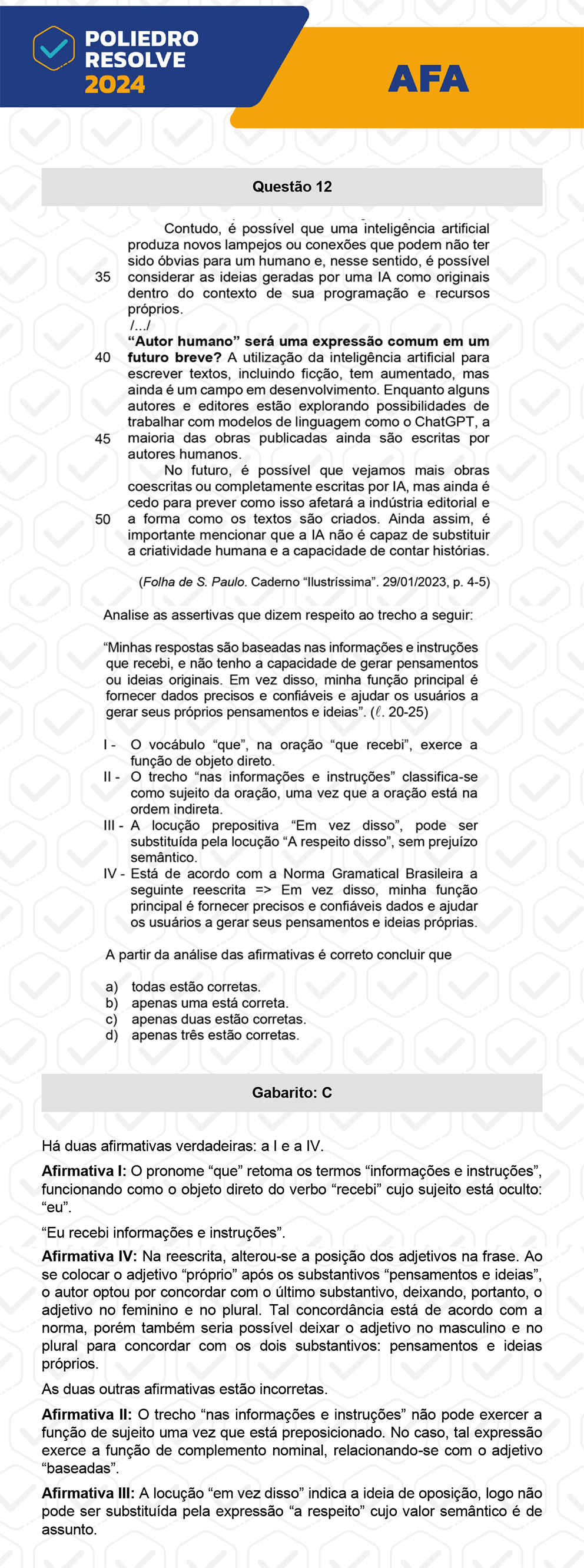 Questão 12 - Prova Modelo A - AFA 2024