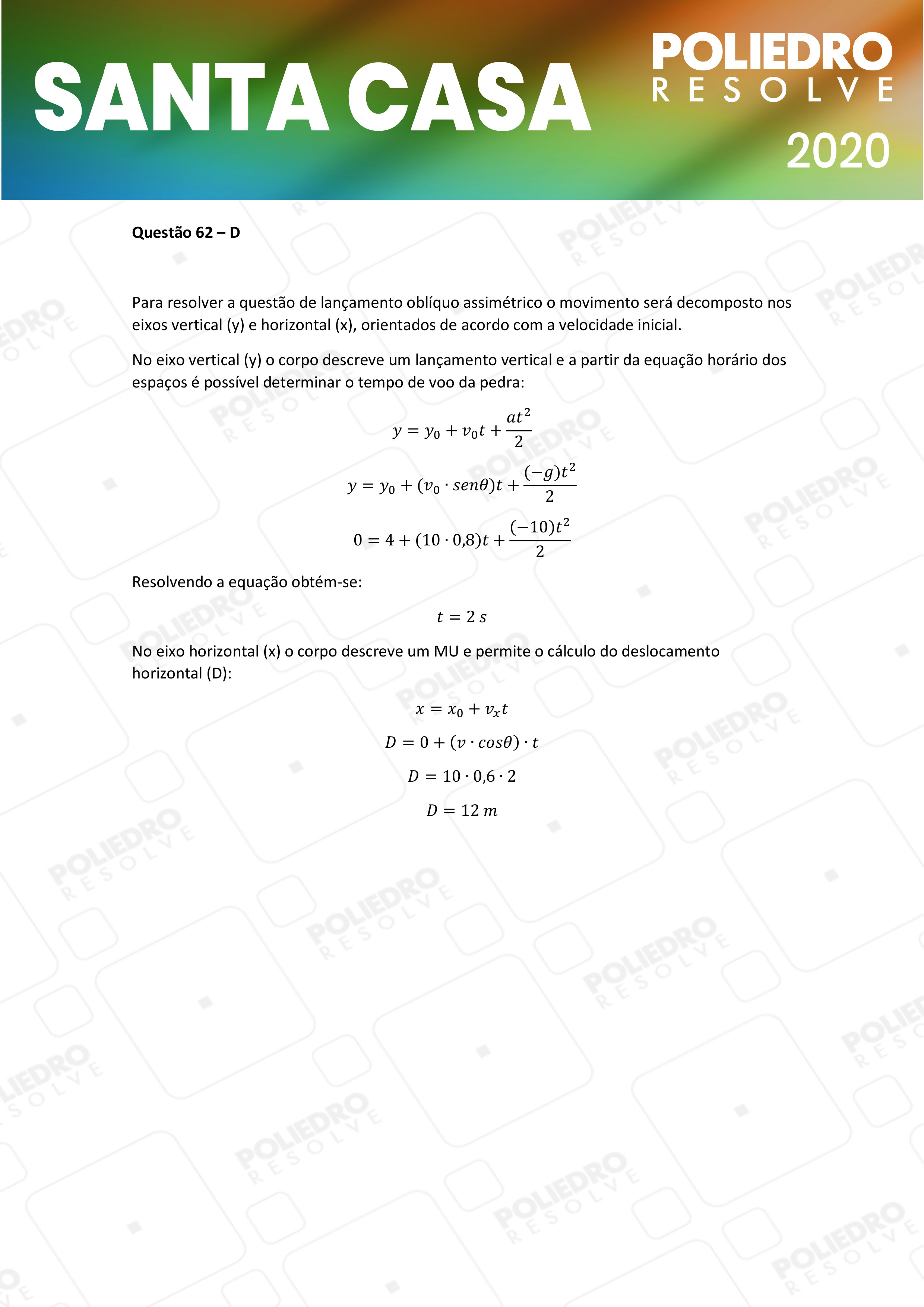 Questão 62 - 2º Dia - SANTA CASA 2020