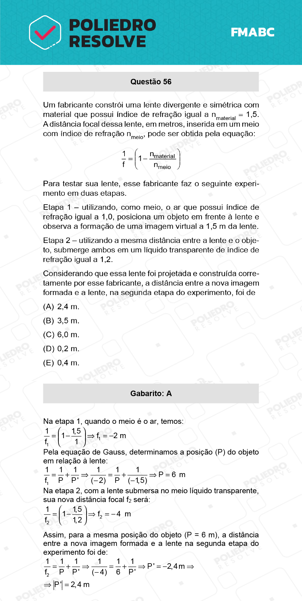 Questão 56 - Fase única - FMABC 2022