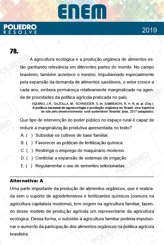 Questão 78 - 1º Dia - Prova AMARELA - ENEM 2018