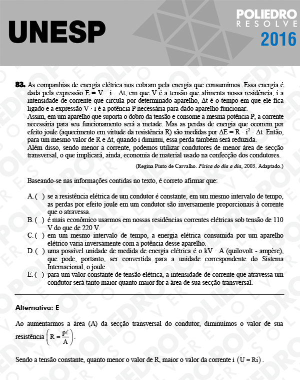 Questão 83 - 1ª Fase - UNESP 2016