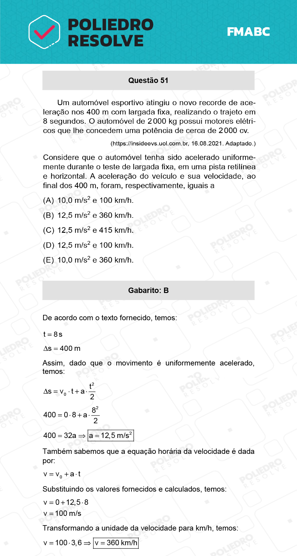 Questão 51 - Fase única - FMABC 2022