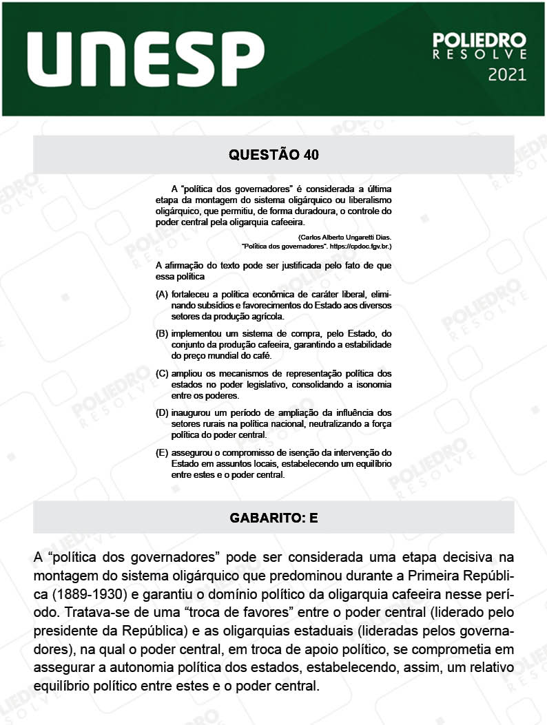 Questão 40 - 1ª Fase - 1º Dia - UNESP 2021