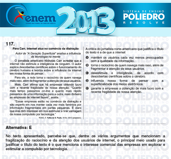 Questão 117 - Domingo (Prova Cinza) - ENEM 2013